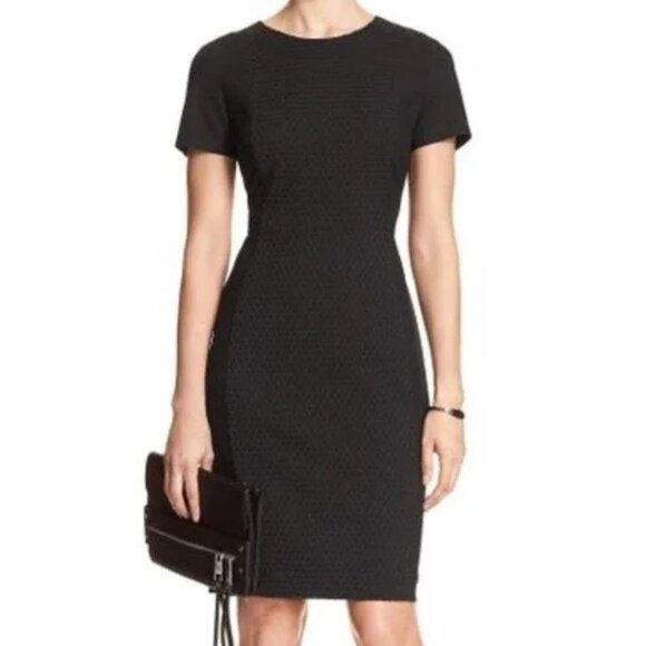 Banana Republic Factory Black Clip Dot Sheath Dress size 2P - Picture 1 of 9